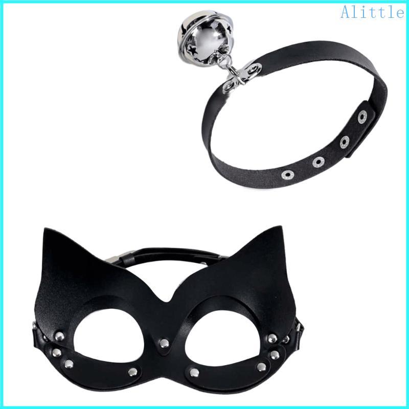 Alia Masquerade Catgirl Nửa Mặt Có Đinh Tán Da Choker Cho Nữ Cosplay
