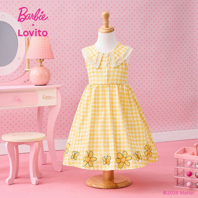 Barbie™ X Lovito Kids Đầm dễ thương ren nút mùa xuân/hè màu vàng cho bé gái DRBL4PAD026