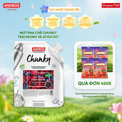 Mứt Trái Cây Pha Chế Trái mọng & Hoa Atiso đỏ - Có miếng trái cây thật - Nguyên liệu pha chế - ANDROS CHUNKY - 1kg