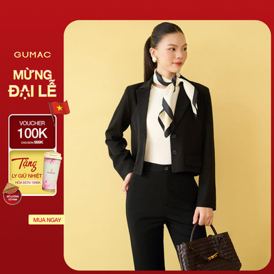 Áo Blazer Áo Khoác Nữ GUMAC Dáng Lửng Tay Dài Đệm Đính Nút Vai Thanh Lịch OWF10018