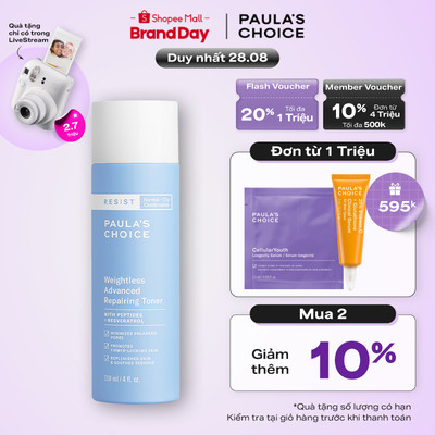 Nước cân bằng ngăn ngừa các dấu hiệu lão hóa da Paula's Choice Resist Weightless Advanced Repairing Toner 118ml 7780