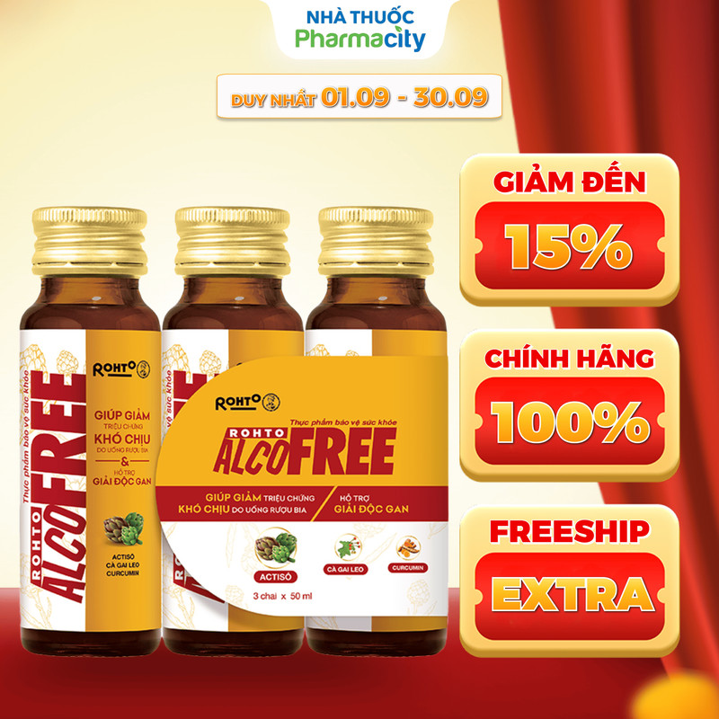 Nước uống Rohto Alcofree Hỗ trợ giải rượu và bảo vệ gan (Lốc 3 chai x 50ml)