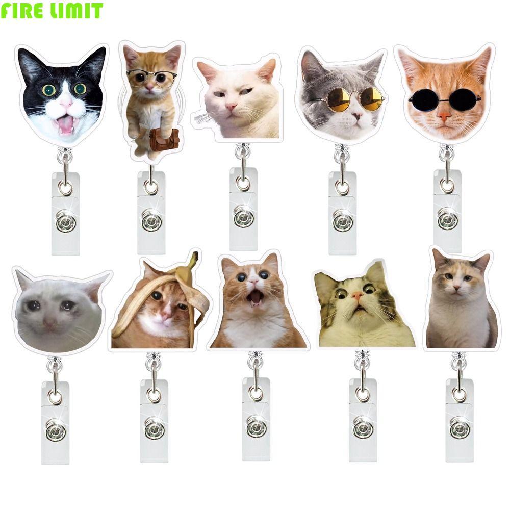 FIRE LIMIT Nurse Badge Reel, Cat Expression Funny Cat ID Card Holder, Name Holder Kitten Animal Acry