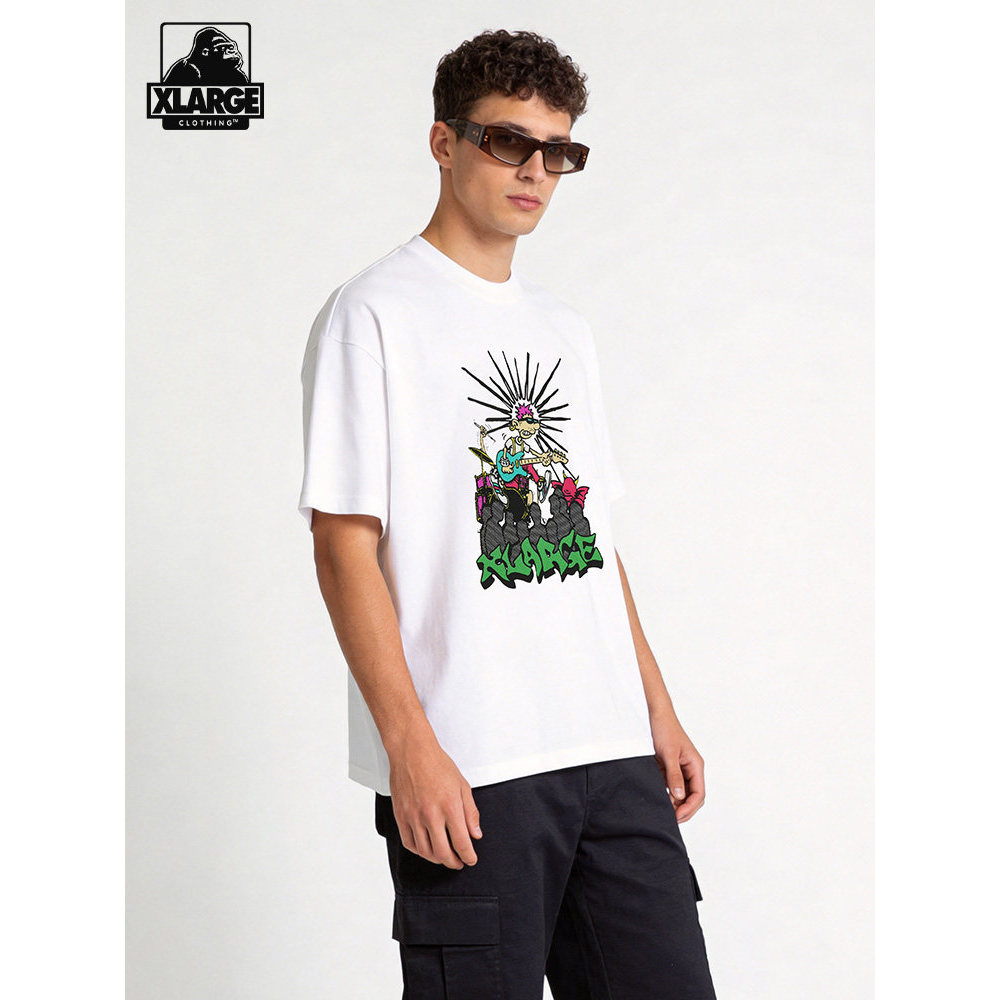 XLARGE American rock crazy day In Hình Nam Nữ Tay Ngắn Mới 100% cotton Rời Xu Hướng Đường Phố Áo Thu
