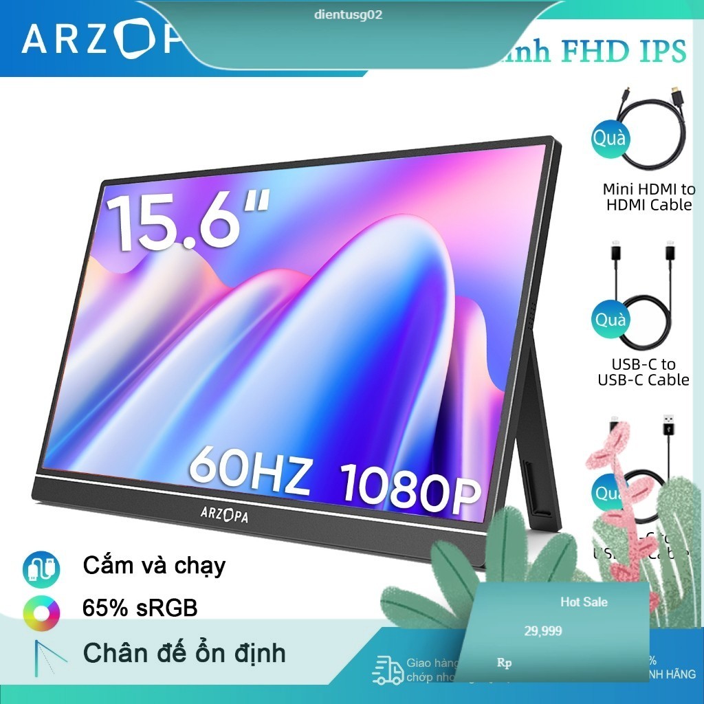 Màn hình di động ARZOPA A1- 15,6'' FHD 1080P - Màn hình máy tính xách tay siêu mỏng di động có chân 