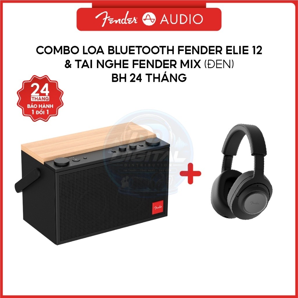 Combo Loa Bluetooth Fender ELIE 12 + Tai nghe không dây Fender MIX - Đen | FA-E12-SBKWW + FA-MIX-SBK