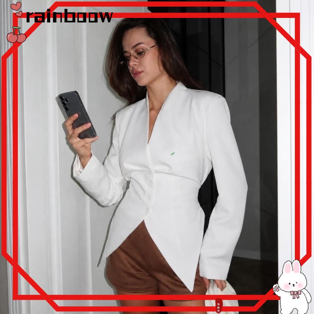 RAINBOW Nữ Blazer Phù Hợp Với, Cổ Chữ V Mềm Dệt Eo Cinch Blazer, Thanh Lịch Nếp Nhăn Chống Trọng Lượ