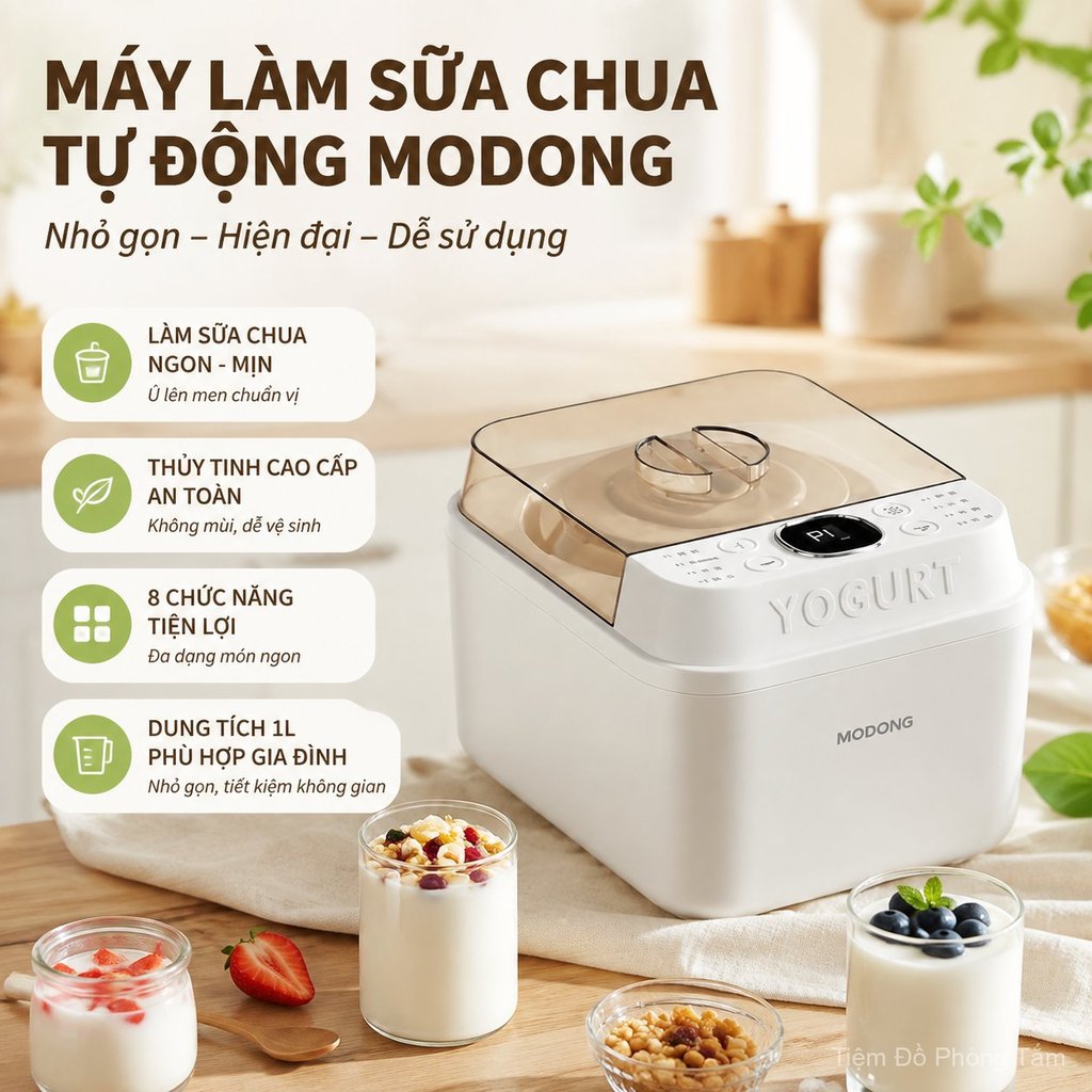 Máy làm sữa chua Modong mini 1L ruột thủy tinh, lên men tự động, dễ dùng bền đẹp