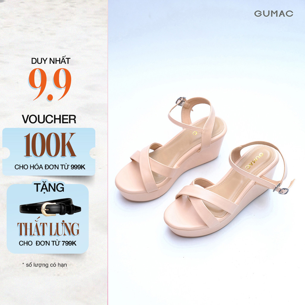 Giày Sandal Nữ GUMAC Quai Chéo Đế Xuồng Cài Khóa Êm Chân GG04091