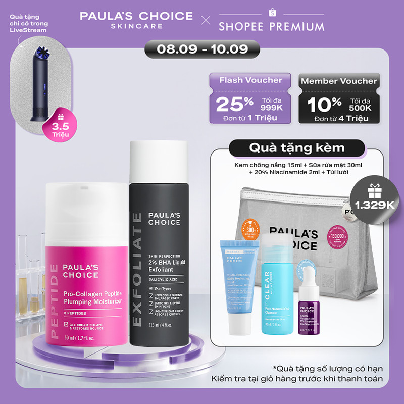 Bộ đôi làm sạch và tái tạo da Paula's Choice Pro-collagen Peptide và 2% BHA liquid 1510-2010