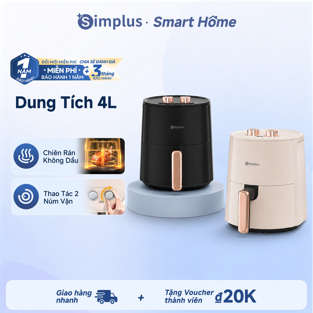 Simplus Nồi chiên không dầu 4L dung tích lớn chiên nướng đa năng không dầu mỡ Tặng kèm khay lọc dầu 