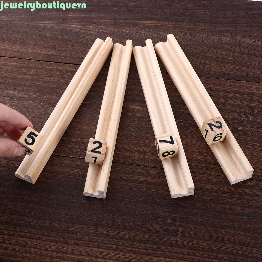 JEWE Gỗ Domino Giá Cho Trẻ Em Chân Gà 4 Giá Mahjong Domino Trò Chơi Domino Domino Khay Đựng