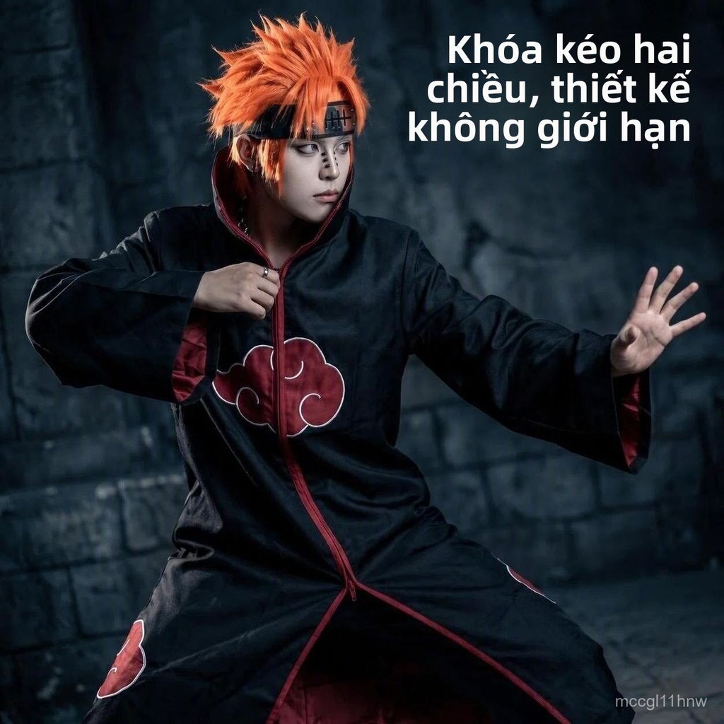 Bộ cosplay Naruto Pain áo choàng Akatsuki mây đỏ quần tóc giả full set bền đẹp giao nhanh