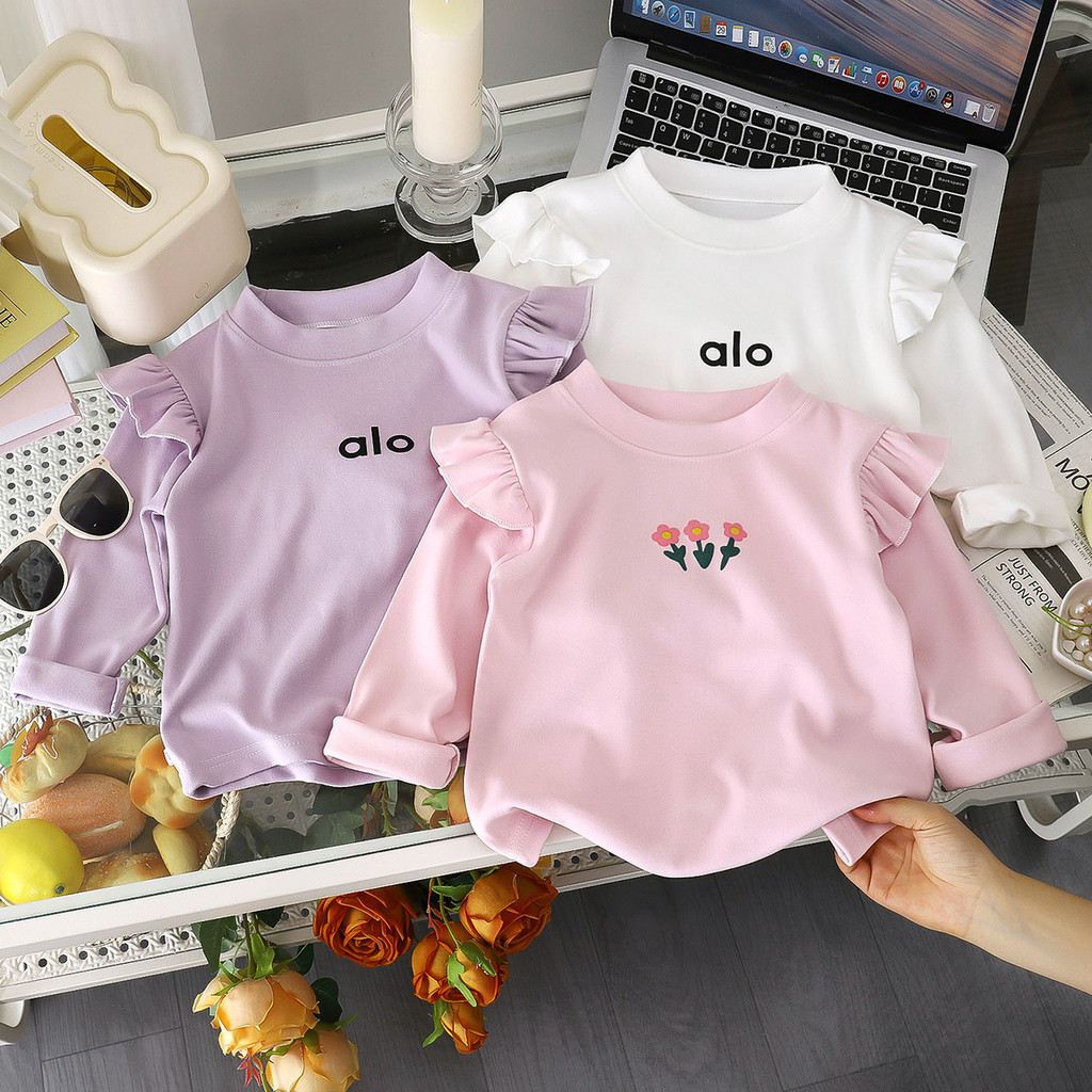 ​Áo sơ mi ren đáy bé gái Áo thun dài tay hoạt hình mùa thu cỡ 80-150​ ESG0