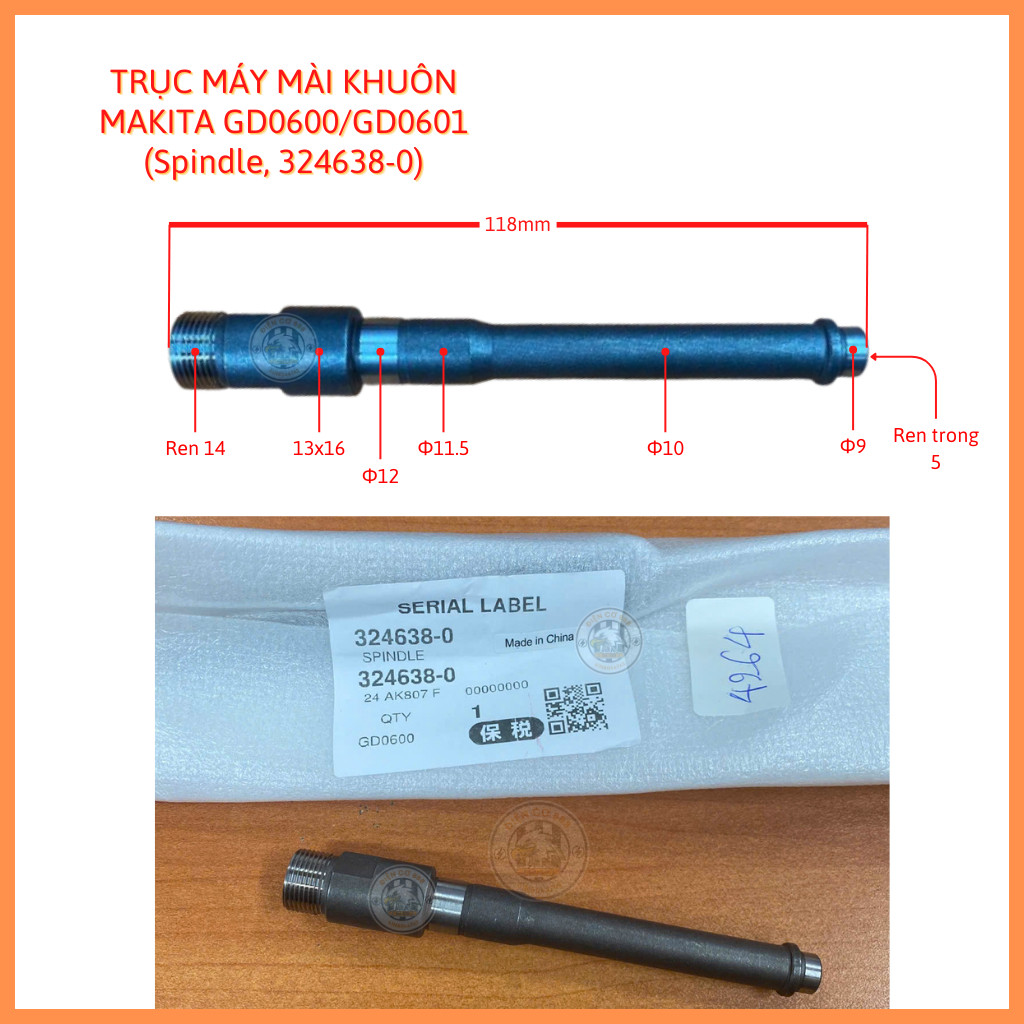 Trục - cốt máy mài khuôn MAKITA GD0600, GD0601 (Spindle, 324638-0)