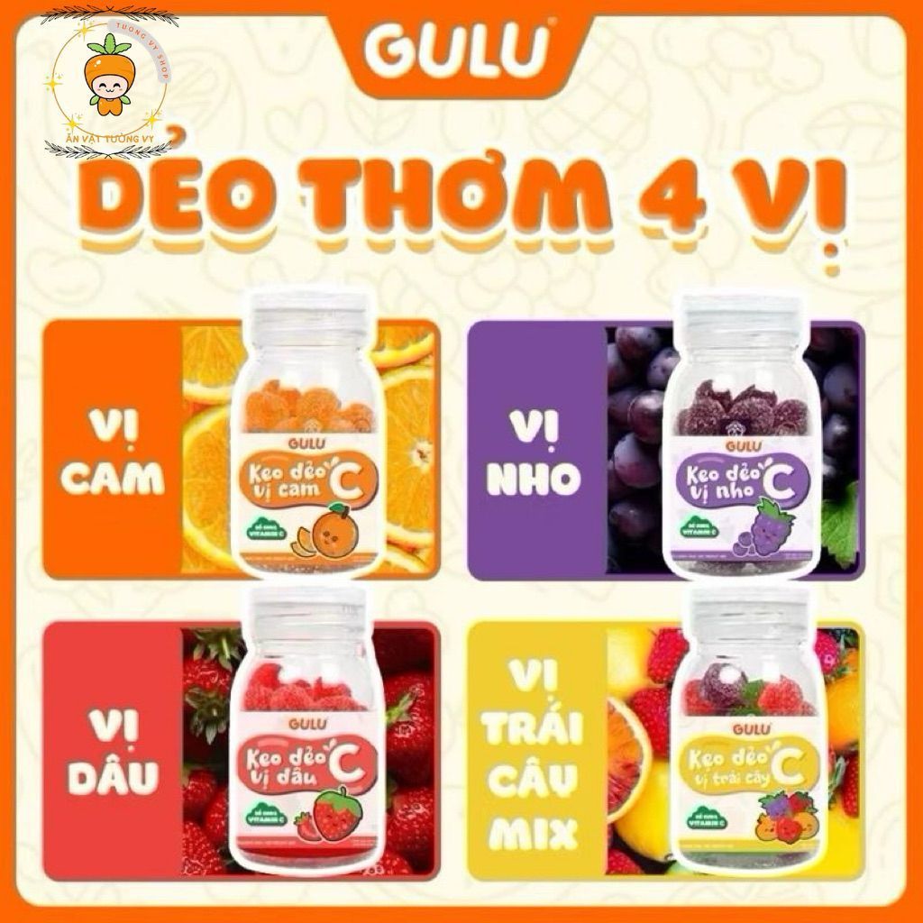 Khay 8 lọ Kẹo Dẻo C Gulu Foods, Hương Vị Trái Cây Ngọt Nhẹ( 68g/hũ)