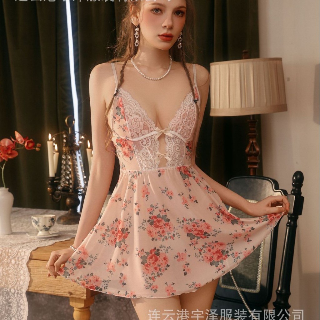 Đầm ngủ camisole phong cách mới cho phụ nữ, ren nóng bỏng, xuyên thấu, đầm camisole sexy