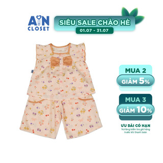 Bộ quần áo Lửng bé gái hoạ tiết Nơ Nhí Cam Lanh lụa - AICDBGRCGAWS - AIN Closet