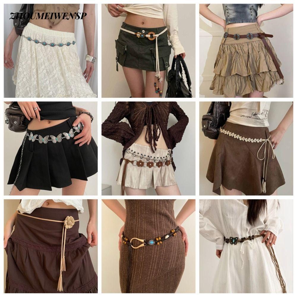 Dây thắt lưng ZHUMEIWENSP, Dây tua rua bướm Bohemian Thắt lưng hợp kim Y2K Vintage Hoa Bohemian Thắt