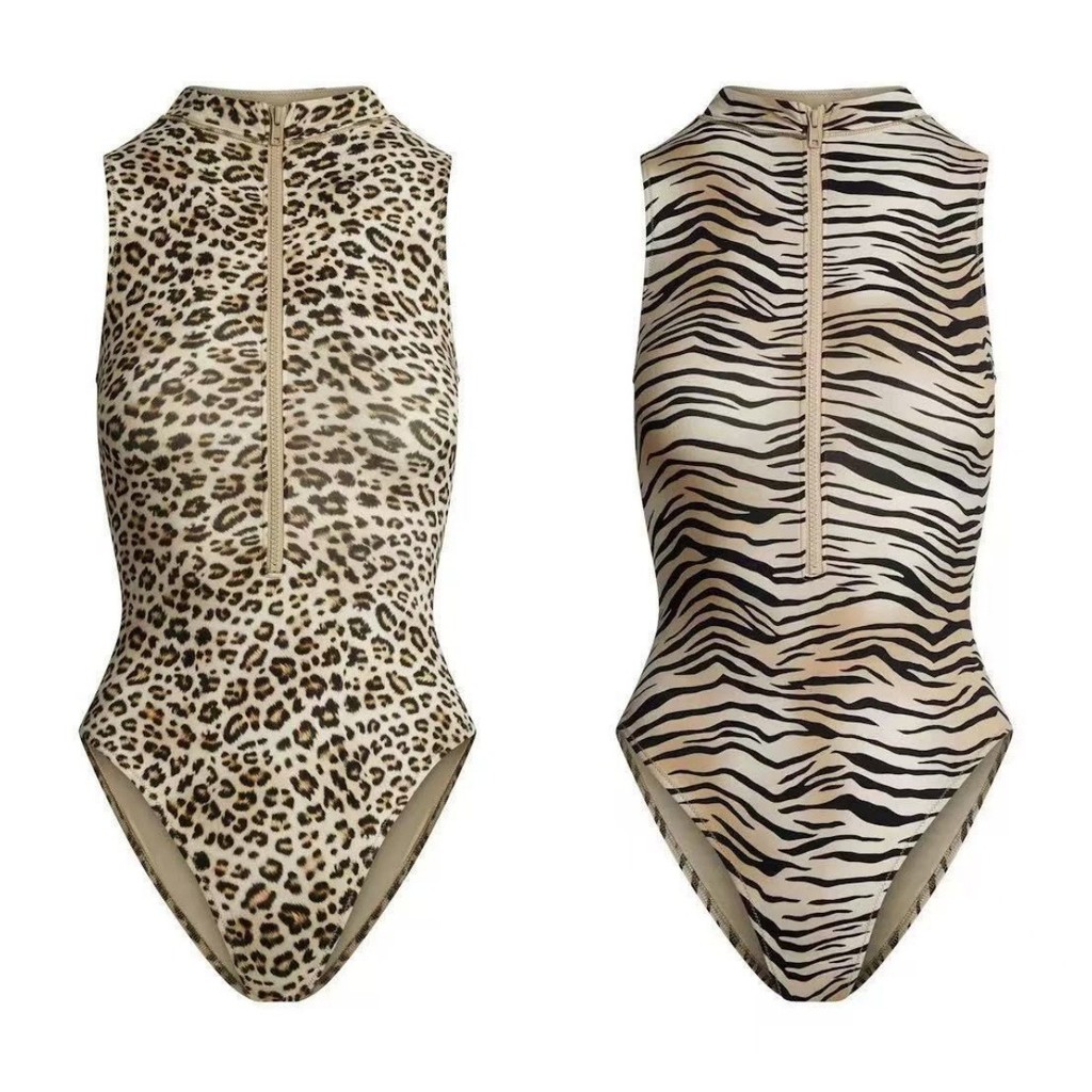 Skims Kardashian SIGANTURESWIMBIKINITOP Sexy zipper top leopard print jumpsuit
