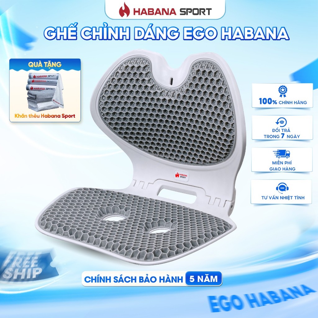 Ghế công thái học EGO Habana Sport (gấp gọn) hỗ trợ cột sống với đệm TPE, tặng kèm khăn thêu, bảo hà