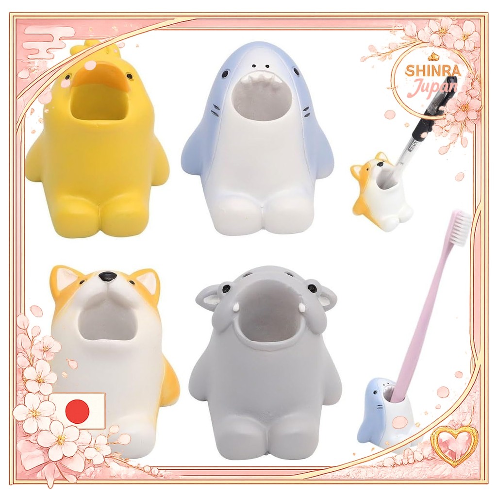 《Direct From Japan》  Toothbrush Holder, Animal, Set of 4, Animal Toothbrush Holder, Toothbrush Stand