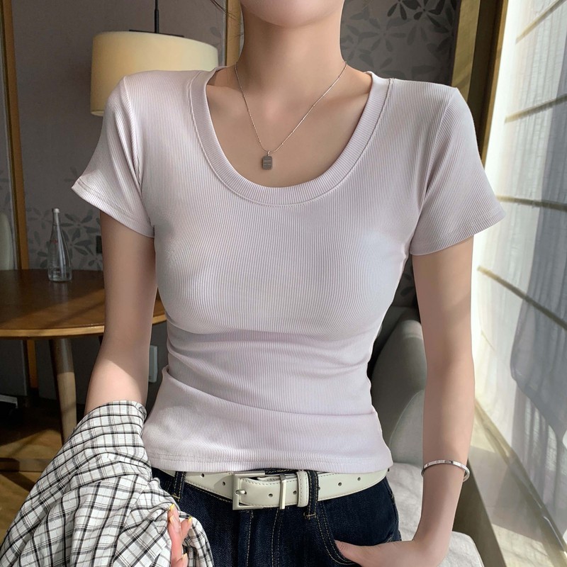 K3326 Nghiêm Chọn Lựa Chính Hãng Áo Thun Đeo Vai Cổ Chữ U Nữ Mùa Hè Phong Cách Mới Thời Trang Ren Mỏ