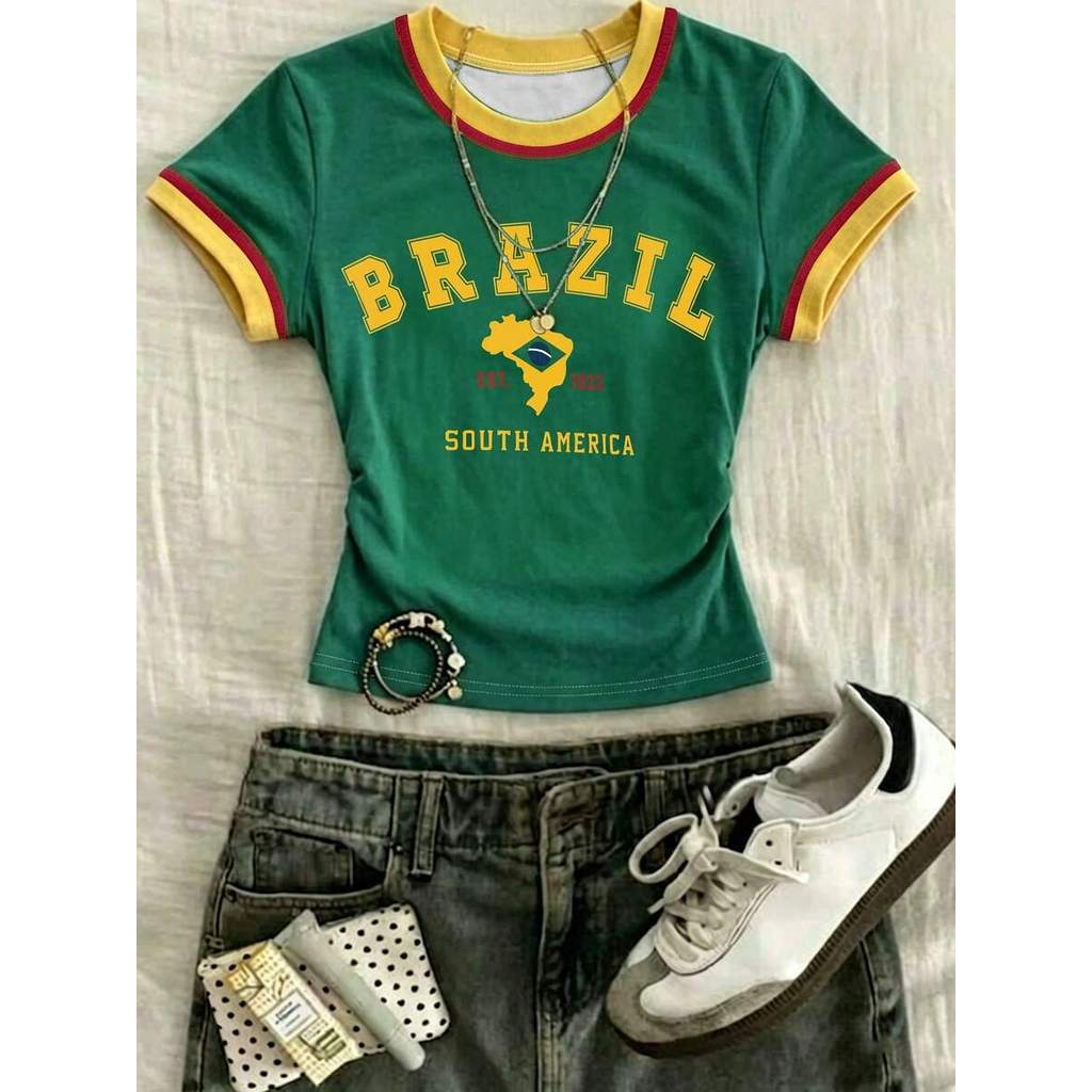 Hàng mới về, bán chạy, áo crop top nữ ôm sát  cách Brazil in họa tiết,  cách Brazil, áo quạt  cách B
