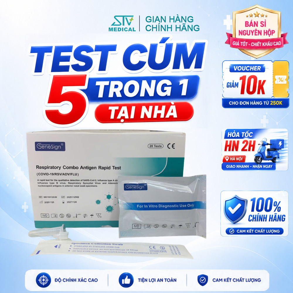 Genesign Test Nhanh 5 Trong 1 - Kit Test Covid Cúm A B RSV Adenovirus Tại Nhà Dễ Thao Tác