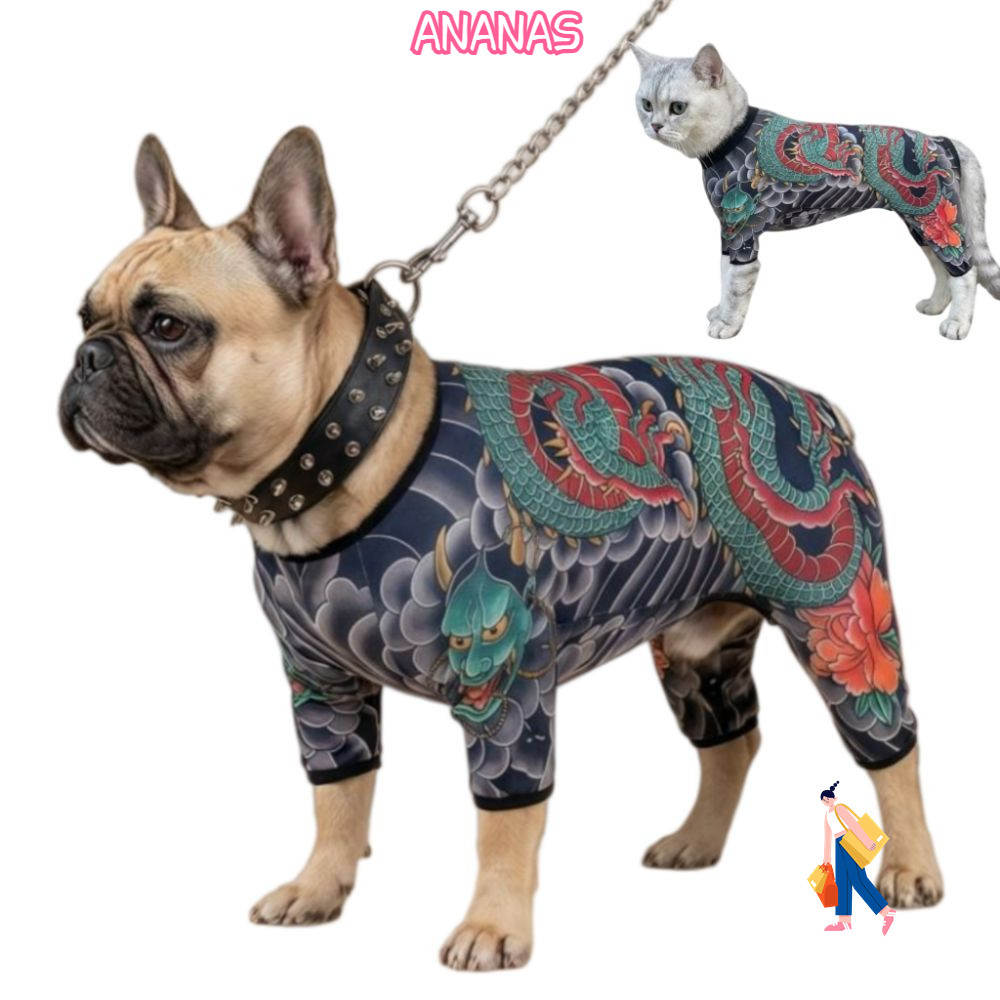 ANANAS Dog Cat Tattoo Jacket, Áo Vest hình xăm thú cưng giống như thật ngộ nghĩnh, Sáng tạo Bốn mùa 