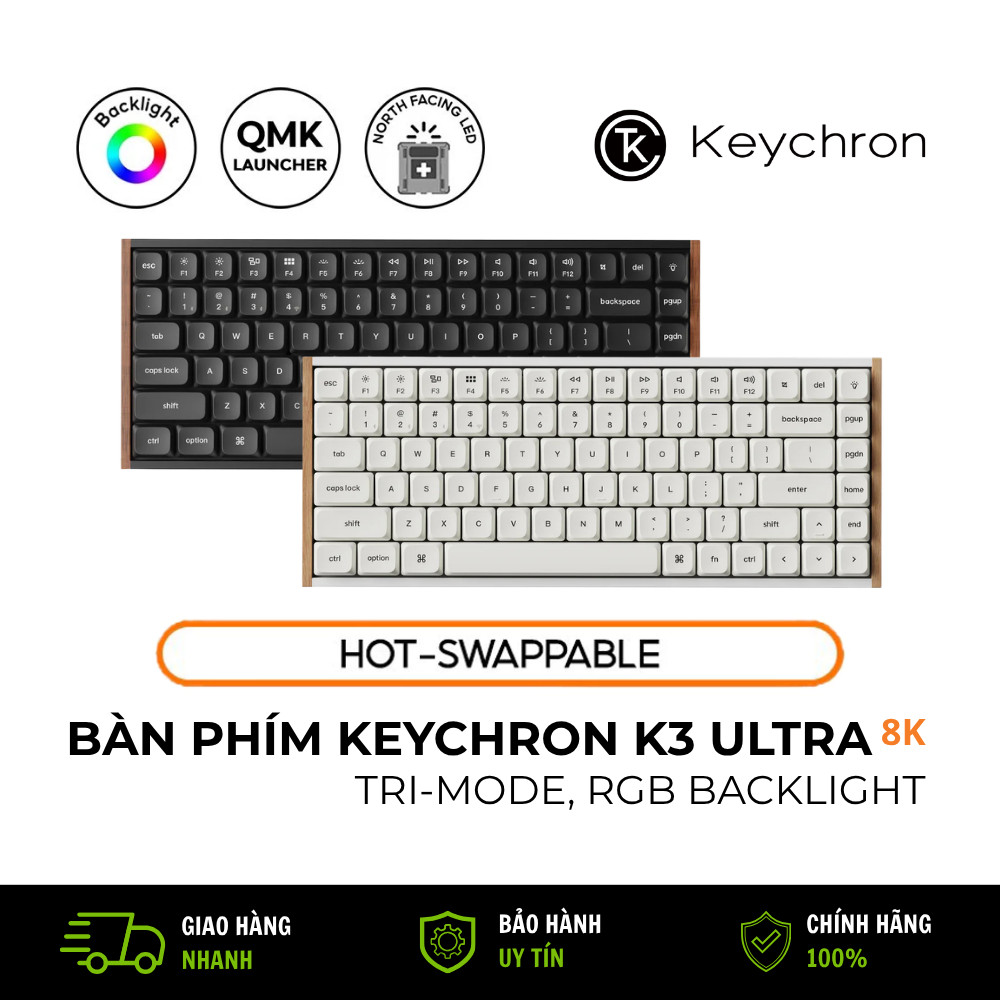 Keychron K3 Ultra 8K Bàn Phím Cơ Low Profile Không Dây 75% RGB Hotswap Bluetooth 5.2 | 2.4GHz | ZMK