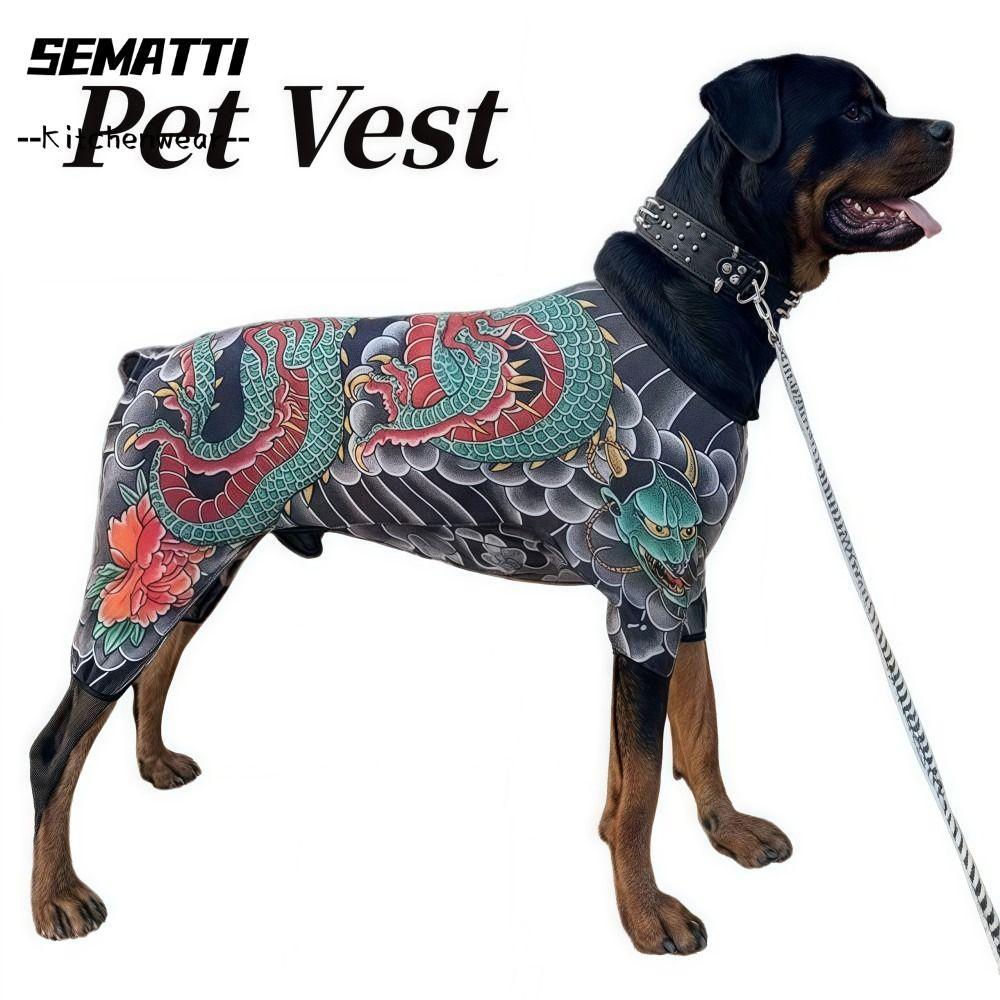 SEMATTI Dog Cat Tattoo Jacket, Áo Vest xăm thú cưng bốn mùa thoáng khí, sáng tạo Quần áo thú cưng gi