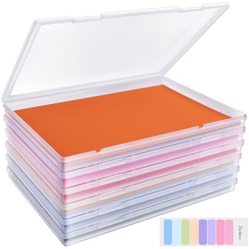 6 Pack Photo Storage Box, Fits 8" x 10" Photo, Large Plastic Scrapbook Paper Storage with Snap-Tight