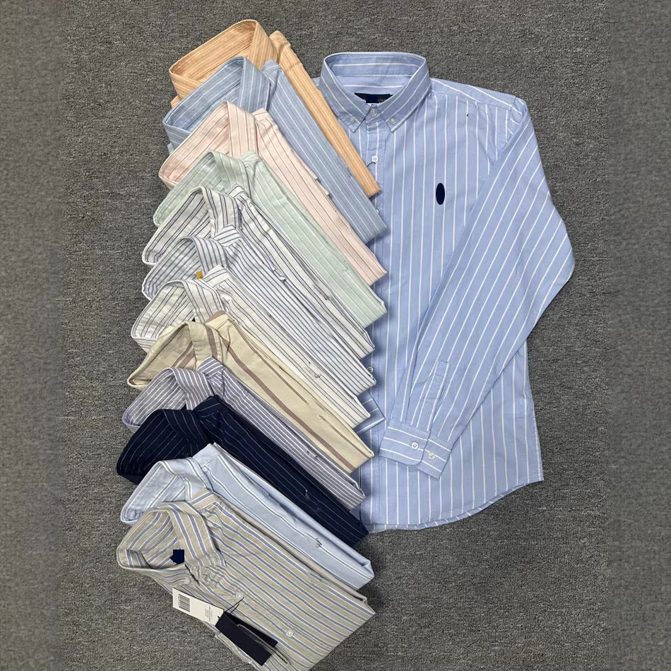 LPCP RL// Polo long-sleeve shirt for men, cotton oxford striped casual business non-iron youth men's