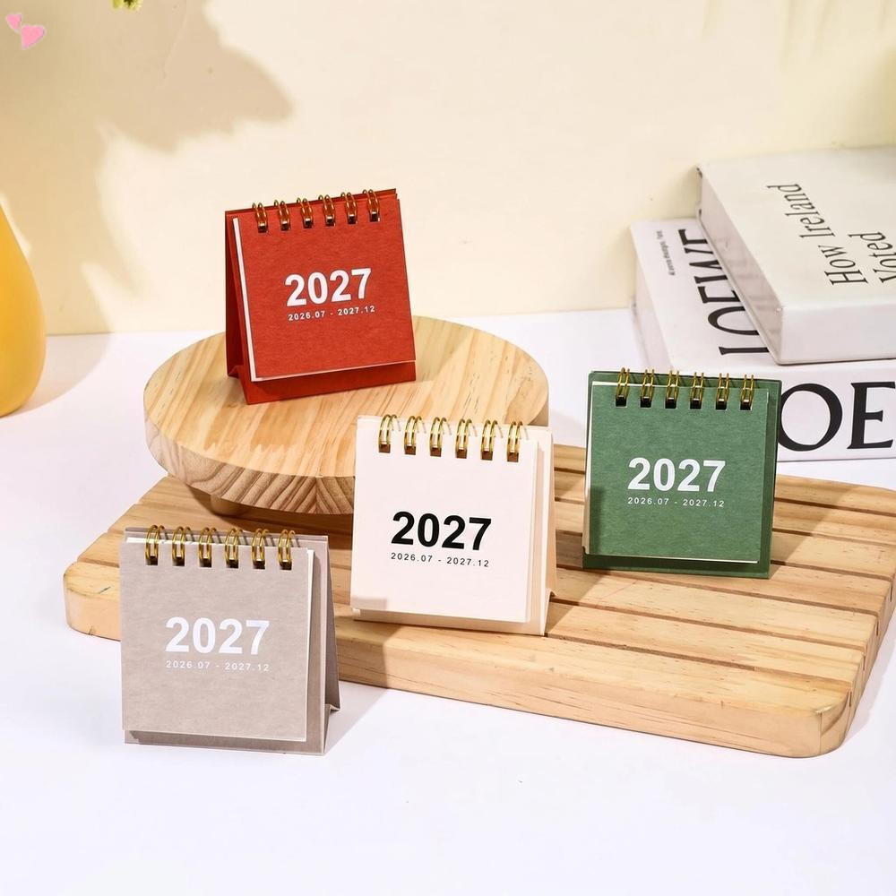 2027 Mini Giấy Kraft Để Bàn Lịch Cuộn Dây Vàng Ràng Buộc 2026.07-2027.12 Đứng Lật Hàng Tháng Máy Tín