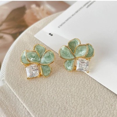Pinkdudu Camellia Vuông Zirconia Bông Tai Vintage Hoa Dangles Thanh Lịch Tính Khí Trang Sức Cho Nữ PD2615