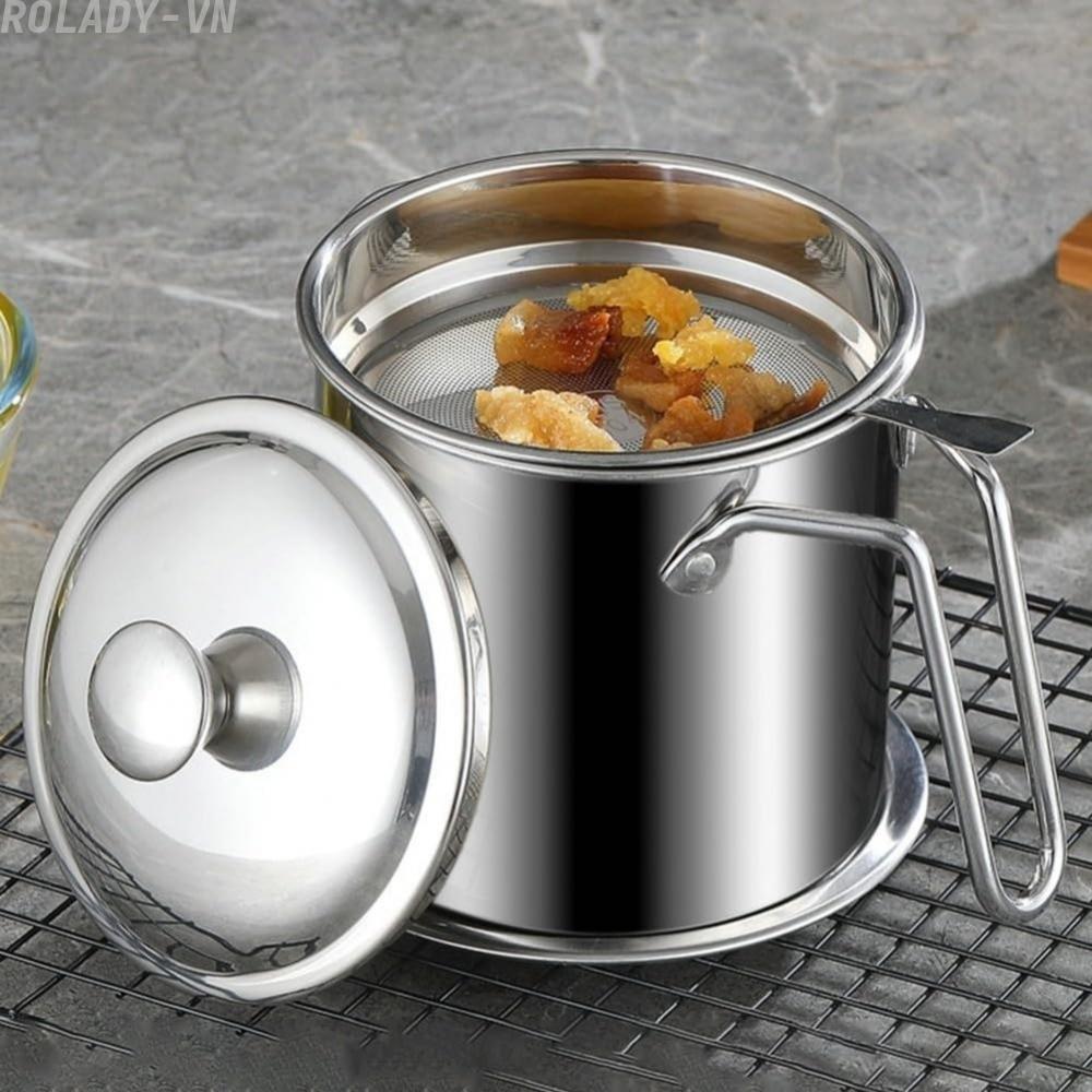 #ROYALLADY#Stainless Steel 1.8L Oil Strainer Pot with Fine Mesh Filter for Grease Recycling