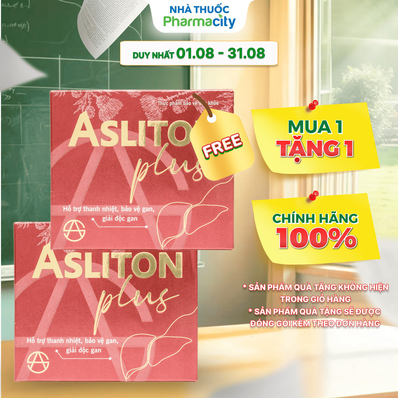 Thực phẩm bảo vệ sức khỏe Asliton Plus hỗ trợ thanh nhiệt, bảo vệ gan, giải độc gan (Hộp 60 viên) - 