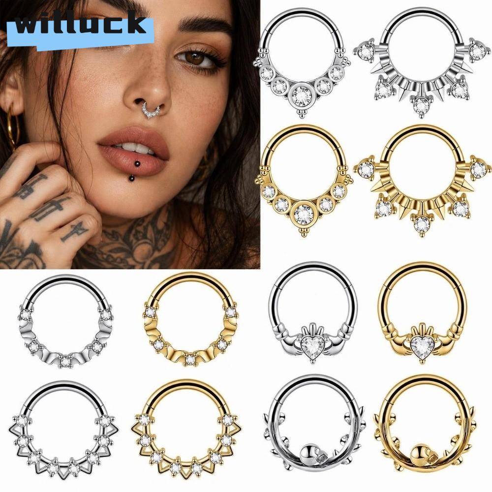 WILLUCK 1 Bông Tai Hoop Sụn, Bản Lề Skull Vine Design Septum Clicker Ring, Trái Tim Độc Đáo Thép Khô