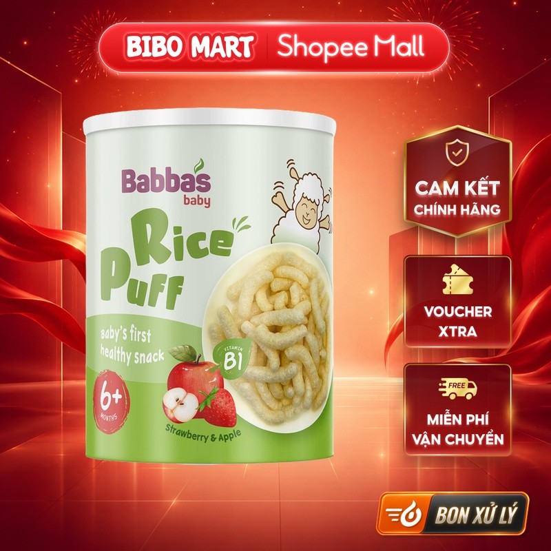[MALL] Bánh Ăn Dặm Babba's Baby Step 1 Nhiều Vị 40g Kết Cấu Xốp Cho Bé Từ 6 Tháng - Bibo Mart