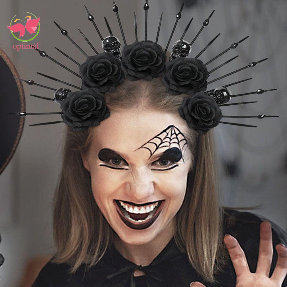 OPTIMAL LIMIT Halloween Skull Hair Hoops, Gothic Queen Skull Skull Rose Veil Headband, Tiệc nhựa khủ