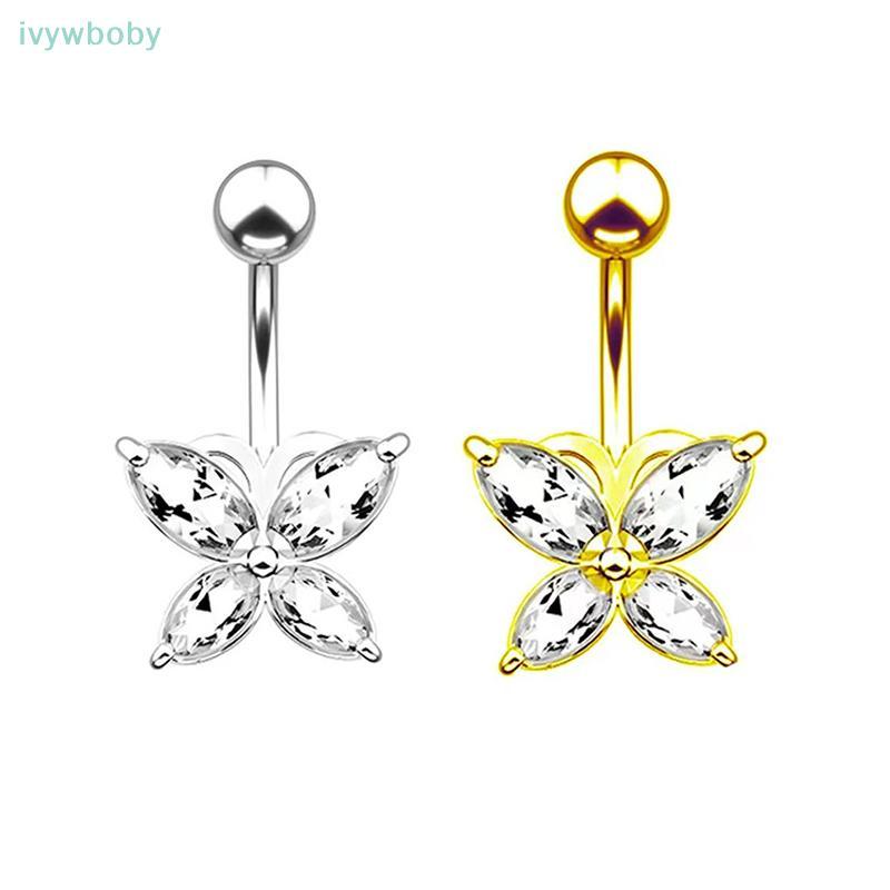 [IVY] Zircon Pha Lê Bụng Xuyên Nhẫn Rốn Vòng Phẫu Thuật Bướm Trang Sức Cơ Thể TỐT