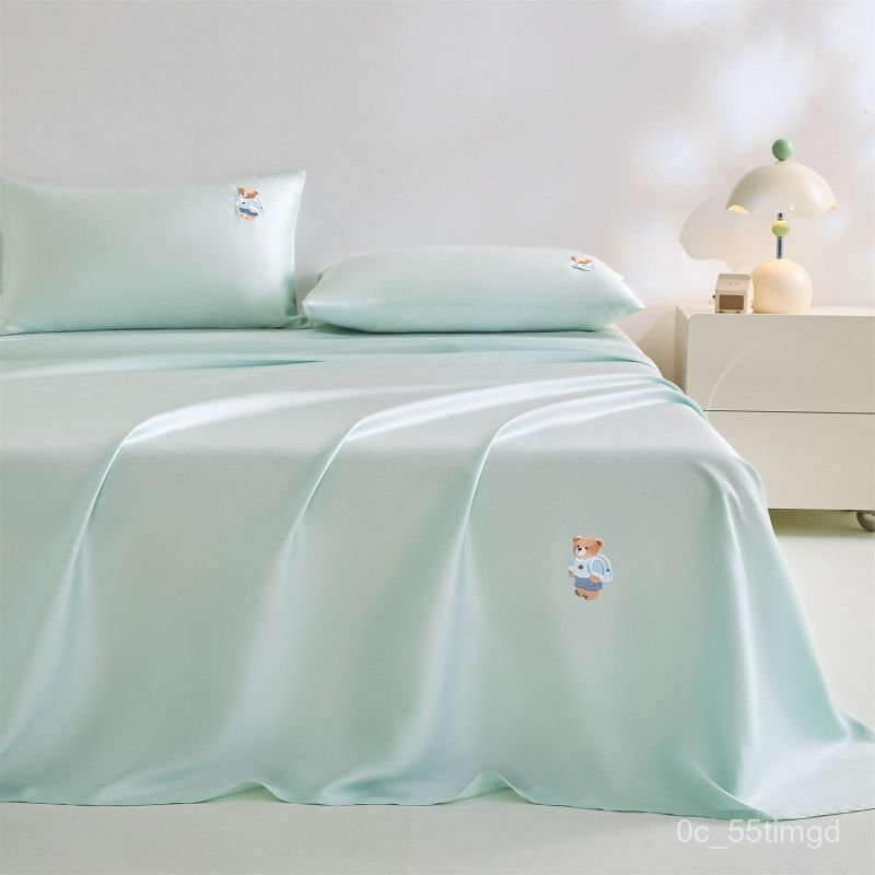 Ga giường Tencel thêu hoạt hình đơn màu mùa hè thoáng mát dùng cho phòng ngủ sinh viên bộ 3 món mới 