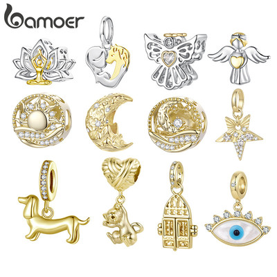 Bamoer Đồng Mạ Vàng Bạch Kim Mạ Đa Hạt Mặt Dây Chuyền Mặt Trăng Mặt Trời Người Bảo Vệ Bộ Sưu Tập DIY Cho Vòng Tay Món Quà Trang Sức