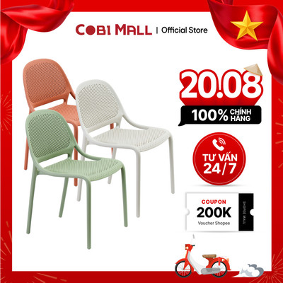 Ghế Nhựa Đúc Liền Khối Lưng Tựa Dạng Lưới Nhẹ Bền, Không Phai Màu Cho Nhà, Quán Café - Cobi Home