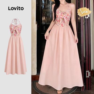 (New Arrival) Lovito Boho Dress Giả 2in1 Xuân/Hè đầm hồng cho nữ L198ED1028