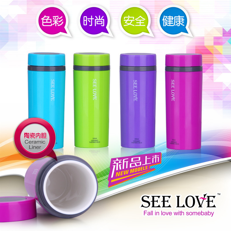 SEELOVE Màu Gốm Lót Tiện Dụng Cốc Giữ Nhiệt Khỏe Mạnh Cốc Nước Du Lịch Treo Tai Cà Phê 300cc