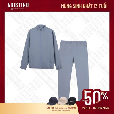 Bộ đồ gió nam Aristino có túi khóa áo, cạp chun thoải mái, tiện lợi AJS006W2