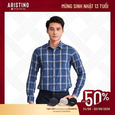 Áo sơ mi nam dài tay ARISTINO vải gỗ sồi modal họa tiết xanh kẻ caro trẻ trung, lịch sự - ALS12802