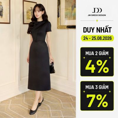 Đầm Xuân Hè Dáng Suông Nhỏ, Xếp Nếp Cách Điệu Cổ Áo 1S35.2606, Đầm Midi Công Sở Ôm Nhẹ Phong Cách Thanh Lịch By JM